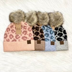 C.C Beanies Light Leopard Pom Beanie for Adults, Winter Hats, Premium Warm Hats